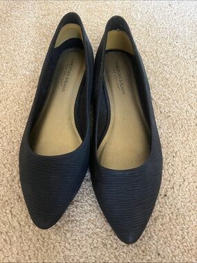 Christian Siriano Black Textured Pointed Ballet Flats